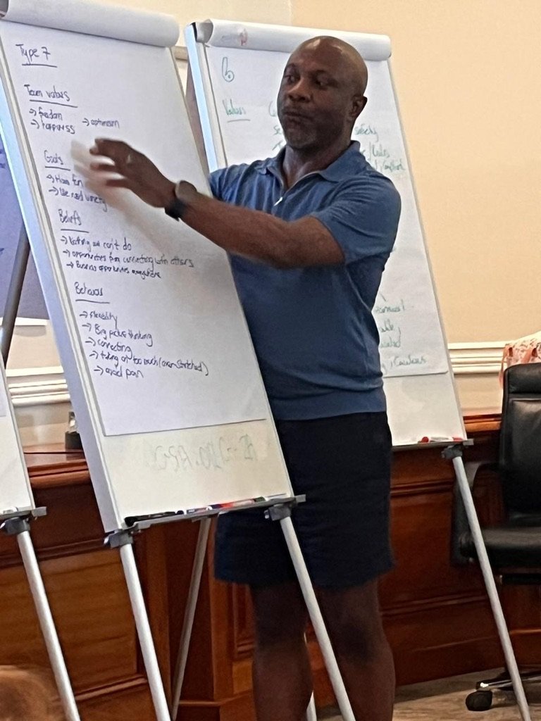 Robert Stephenson facilitating at a flipchart during an Enneagram team session